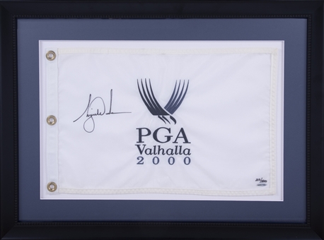 2000 Tiger Woods Signed PGA Embroidered Pin Flag 22x30 Framed Display (UDA)